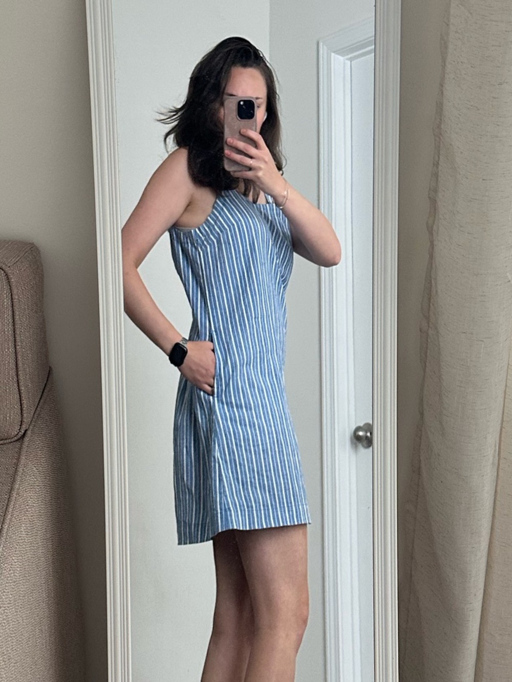 Blue Striped Linen Shift Dress